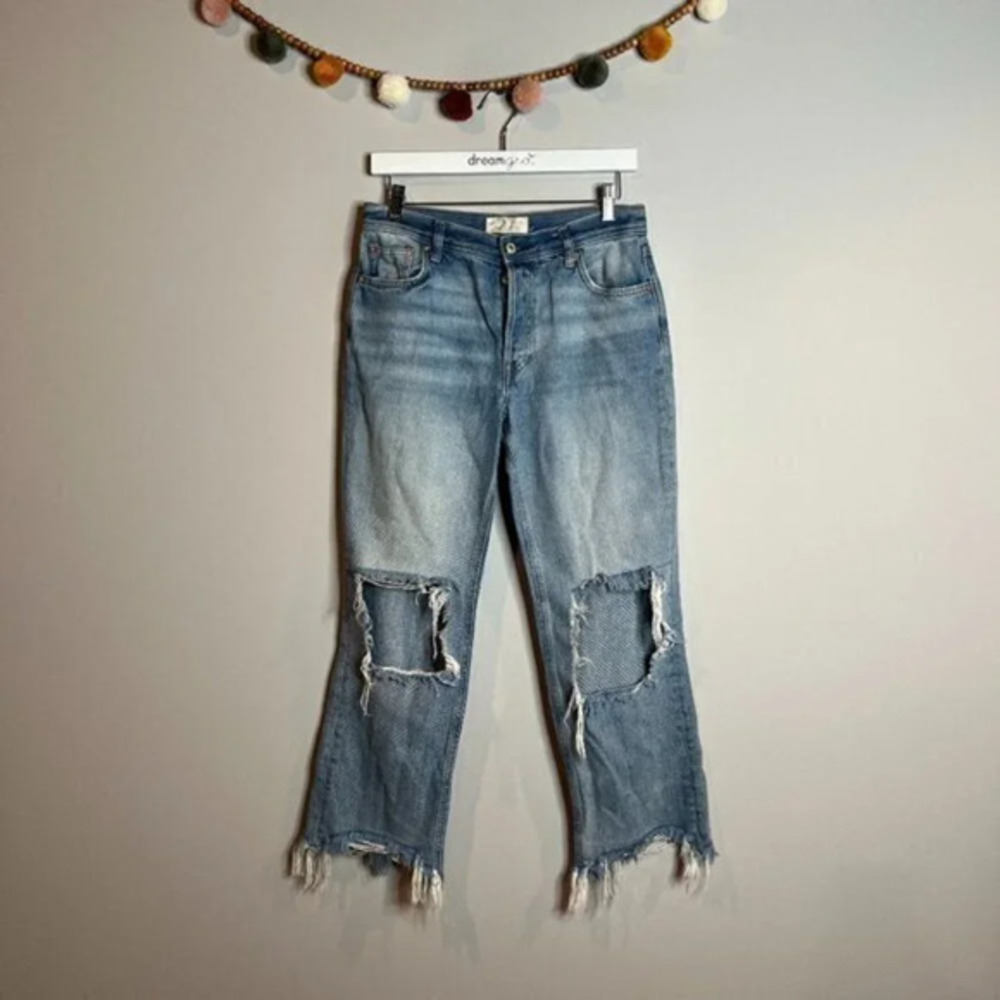 We the Free destroyed distressed straight jeans